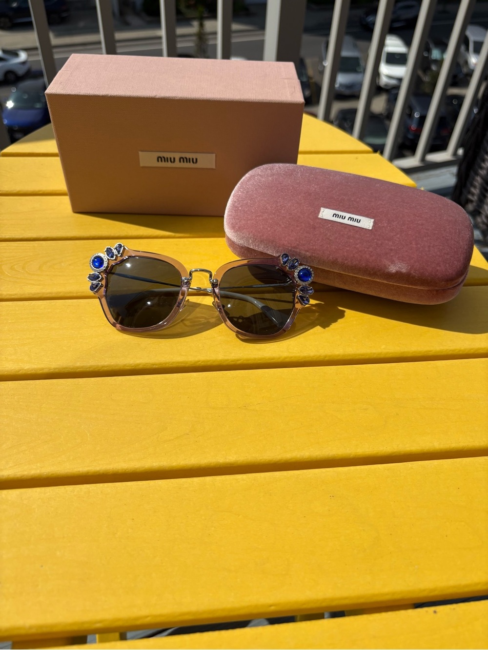 Miu Miu Jeweled Crystal Embellished Sunglasses w/ Case & Box